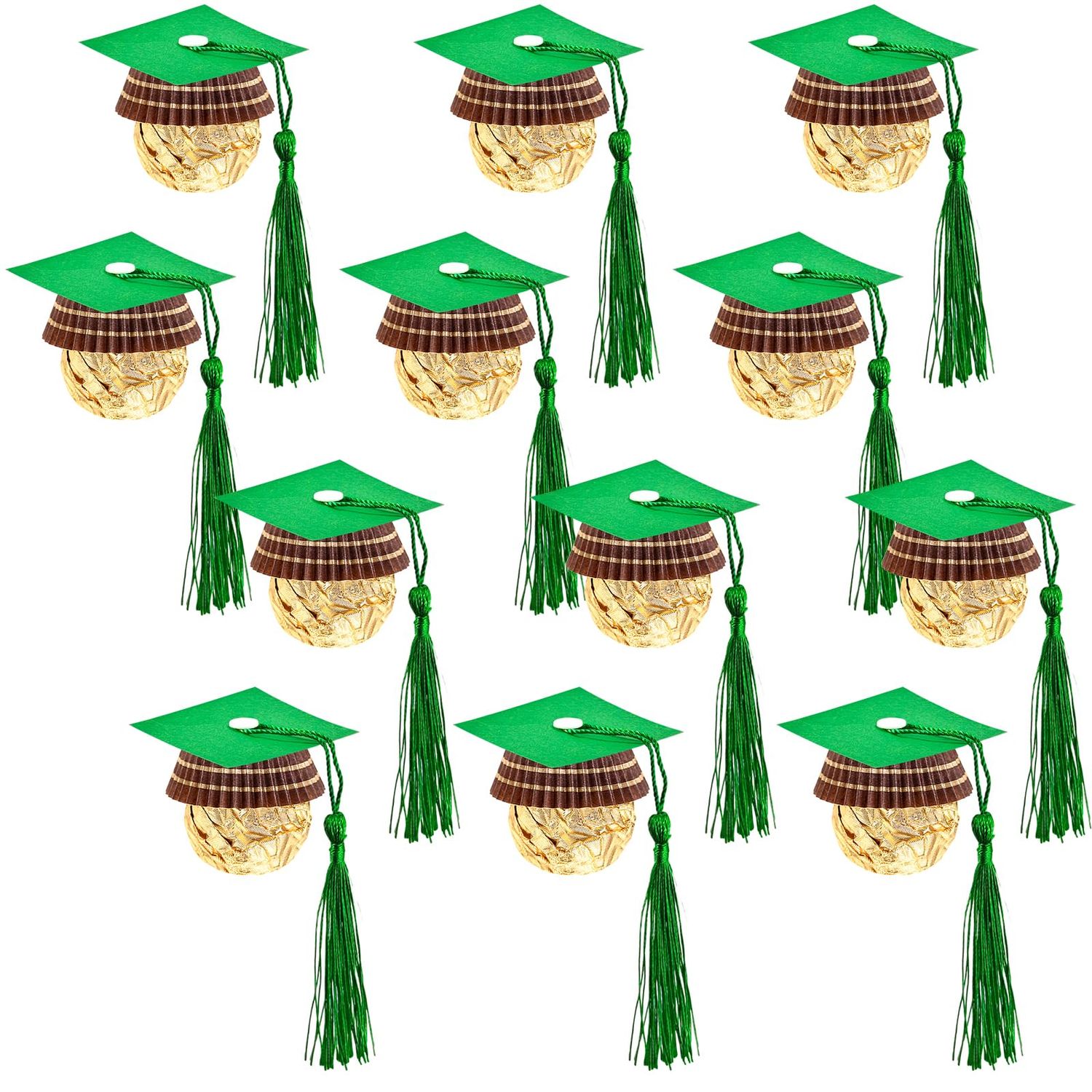 Graduation Cap Chocolate Decorations, 200pcs Cupcake Toppers 2025 Graduation Party Set for Chocolates Candies Mini Cap Decor with Tassel (green)