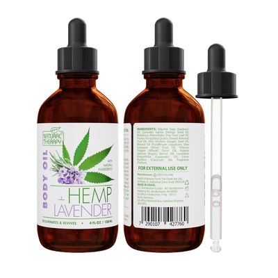 Natural Therapy Hemp Lavender Body Oil - Moisturizing Body Oil - Hydrate Soften Skin - Increase Skin Elasticity and Provide Anti-Aging Support (4 Fl.Oz)