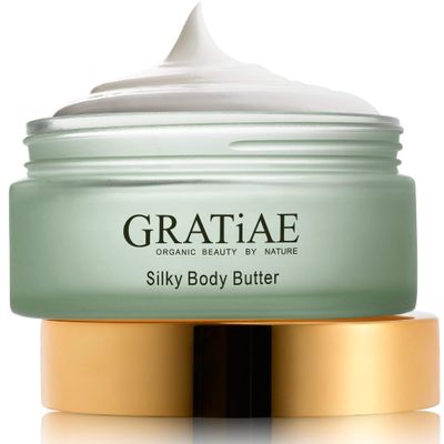 Gratiae organic beauty by nature silky body butter, anti aging skin care shea butter, moisturizer, hydrating stretch mark cream, firming, neck D collet , Almond Vanilla 5.95Fl.oz