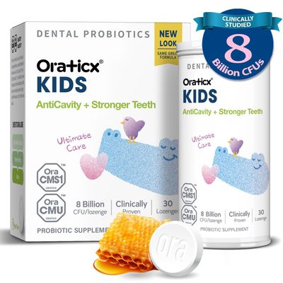 OraTicx Kids Dental Probiotics for Anti-Cavity Healthy Teeth and Gums, 8 Billion CFU Probiotics for Oral Health, Yogurt Flavor 1-PK