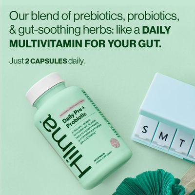 Hilma Pre and Probiotic with Herbs - Support Gut Health with Prebiotics and Probiotics, Plus Gas and Bloating Relief for Women Men, 60 Vegan Capsules