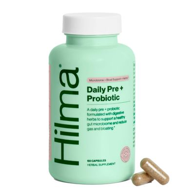 Hilma Pre and Probiotic with Herbs - Support Gut Health with Prebiotics and Probiotics, Plus Gas and Bloating Relief for Women Men, 60 Vegan Capsules