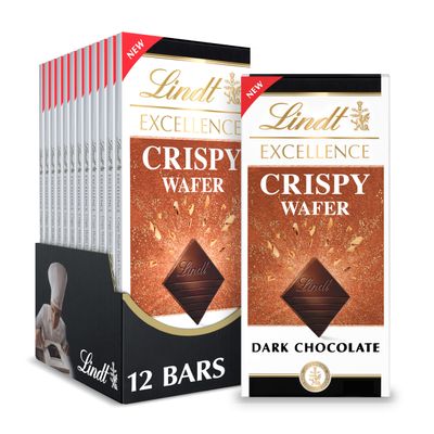 Lindt EXCELLENCE Crispy Wafer Dark Chocolate Candy Bar, Dark Chocolate with Crispy Wafer Pieces, 3.5 oz. Bar (12 Pack)