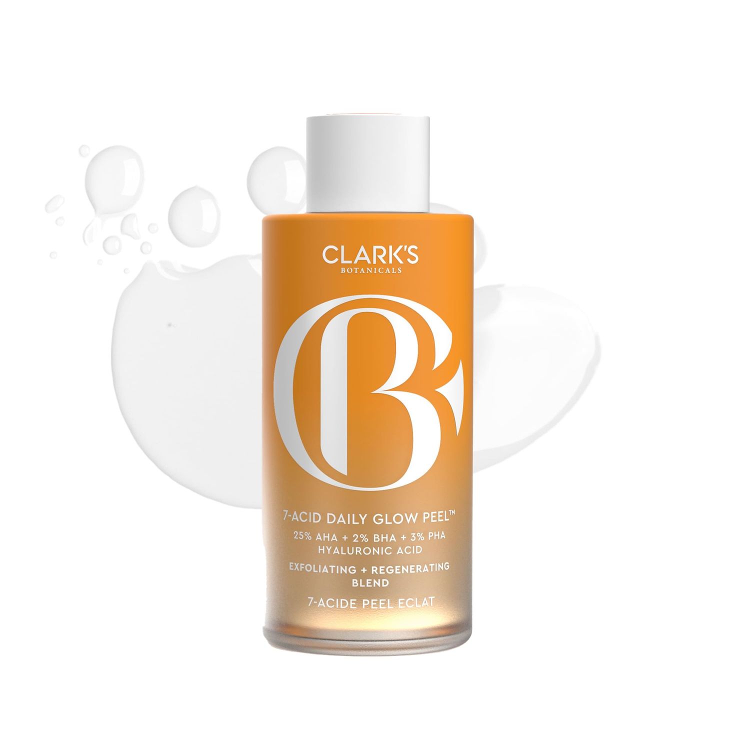 Clarks Botanicals 7-Acid Daily Glow Peel: AHA BHA Chemical Peel for Face, Purify Pores, Regenerate Brighten Skin, All Skin Types, 4.2 Oz (Pack of 1)