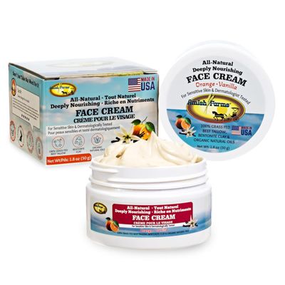 Amish Farms Tallow Face Cream - Handcrafted Beef Tallow for Skin Moisturizer Infused with Natural Ingredients, Orange Vanilla Oils, 100 Grass-Fed Beef Tallow for Hydrated Radiant Skin (50g Jar)