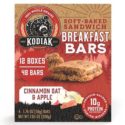 Kodiak Cakes Soft Baked Sandwich Breakfast Bar, Cinnamon Oat Apple, High Protein, 100 Whole Grains, 12 boxes with 4 bars each (48 bars total)