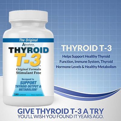 Absolute Nutrition Thyroid T-3 Radical Metabolic Booster, Energy Focus Unflavored Thyroid Support Formula Capsules, Natural Metabolism Booster, Support Healthy Thyroid Function, 180 Capsules