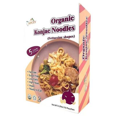 Apexy Organic Shirataki Konjac Noodle with Organic Oat Flour 42.24oz 8 Pouches Inside Healthy Diet, Low Calorie, Low-Carb Gluten Free, Vegan, Keto and Paleo-Friendly. (Fettuccine Shape)