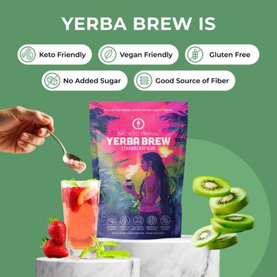 Yerba Mate Instant Tea Powder - Strawberry Kiwi, 4-in-1 Functional Blend, Supports Energy, Focus and Gut Health - Nootropic, Prebiotic Probiotic Mix with Vitamin B3, B6 B12 30 Servings
