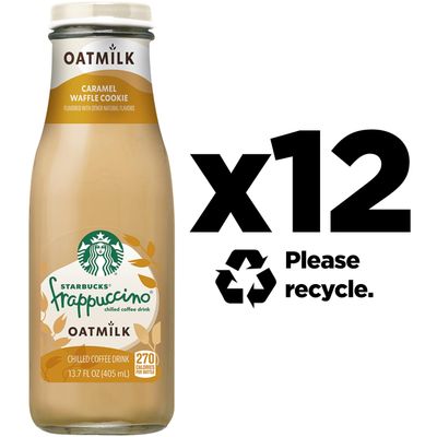 Starbucks Oatmilk Frappuccino, Coffee Drink, Caramel Waffle Cookie Oat Milk, 13.7 fl oz Bottles (12 Pack), Iced Coffee