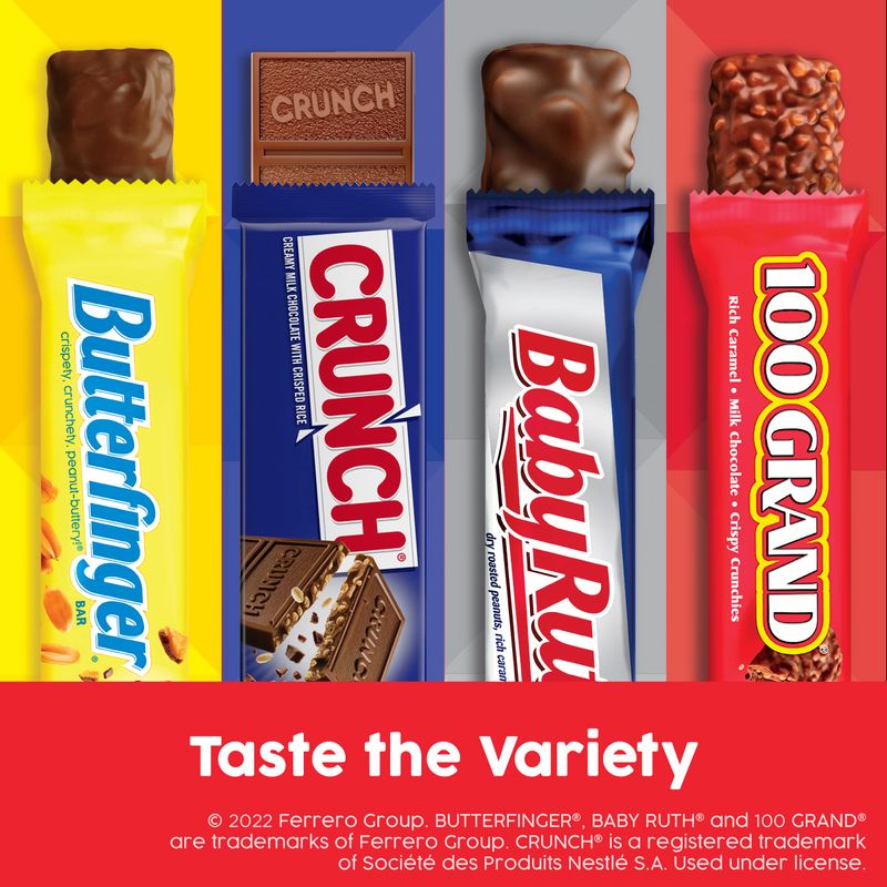 Butterfinger, CRUNCH, 100 Grand and Baby Ruth, Assorted Full Size Candy Bars, 31.2 oz