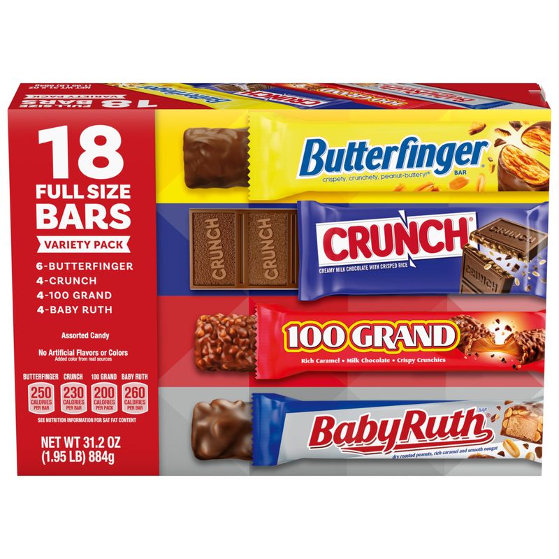 Butterfinger, CRUNCH, 100 Grand and Baby Ruth, Assorted Full Size Candy Bars, 31.2 oz