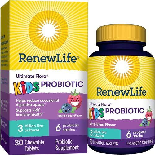 Renew Life Kids Probiotic Gummies, Supports Digestive Immune Health, Prebiotics Probiotics, Raspberry, 30 Gummies