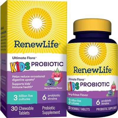 Renew Life Kids Probiotic Gummies, Supports Digestive Immune Health, Prebiotics Probiotics, Raspberry, 30 Gummies