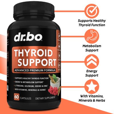 Thyroid Support for Women Men Supplement - Natural Metabolism, Mood Energy Enhancer with L-Tyrosine Selenium Iodine Zinc Bladderwrack Kelp Ashwagandha Thyroid Supplement Complex Vitamin 60 Pills