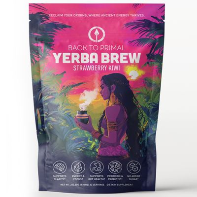 Yerba Mate Instant Tea Powder - Strawberry Kiwi, 4-in-1 Functional Blend, Supports Energy, Focus and Gut Health - Nootropic, Prebiotic Probiotic Mix with Vitamin B3, B6 B12 30 Servings
