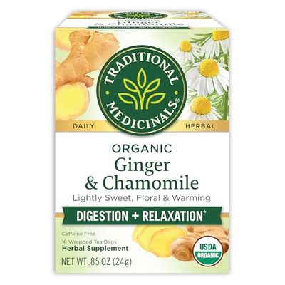 Traditional Medicinals Tea, Organic Ginger Chamomile, Occasional Nausea Indigestion Relief, 16 Tea Bags