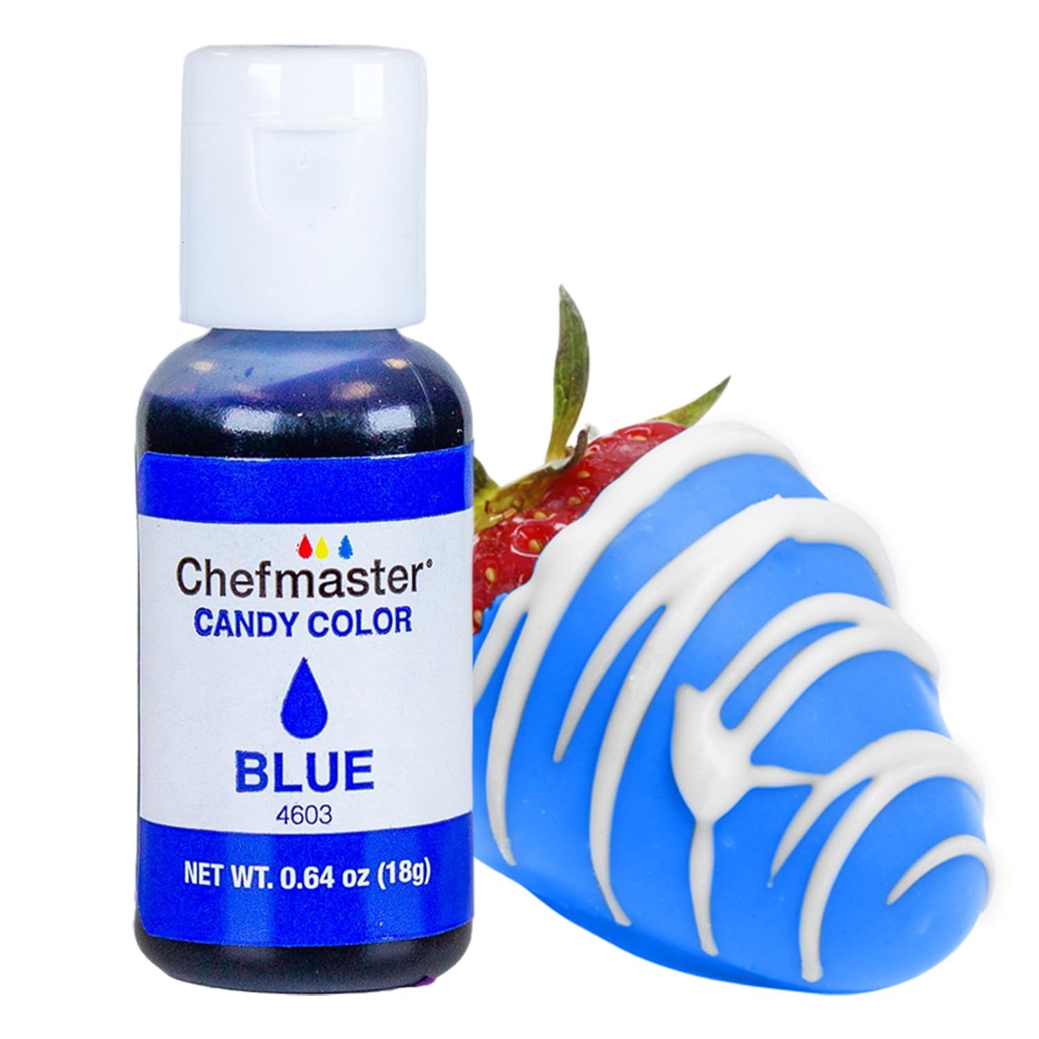 Chefmaster Blue Candy Color True-Tone Shades Oil-Based Professional-Grade Dye Chocolate, Strawberries, Cake Pops Decorating Easy-to-Use Manufactured in the USA 0.64 oz
