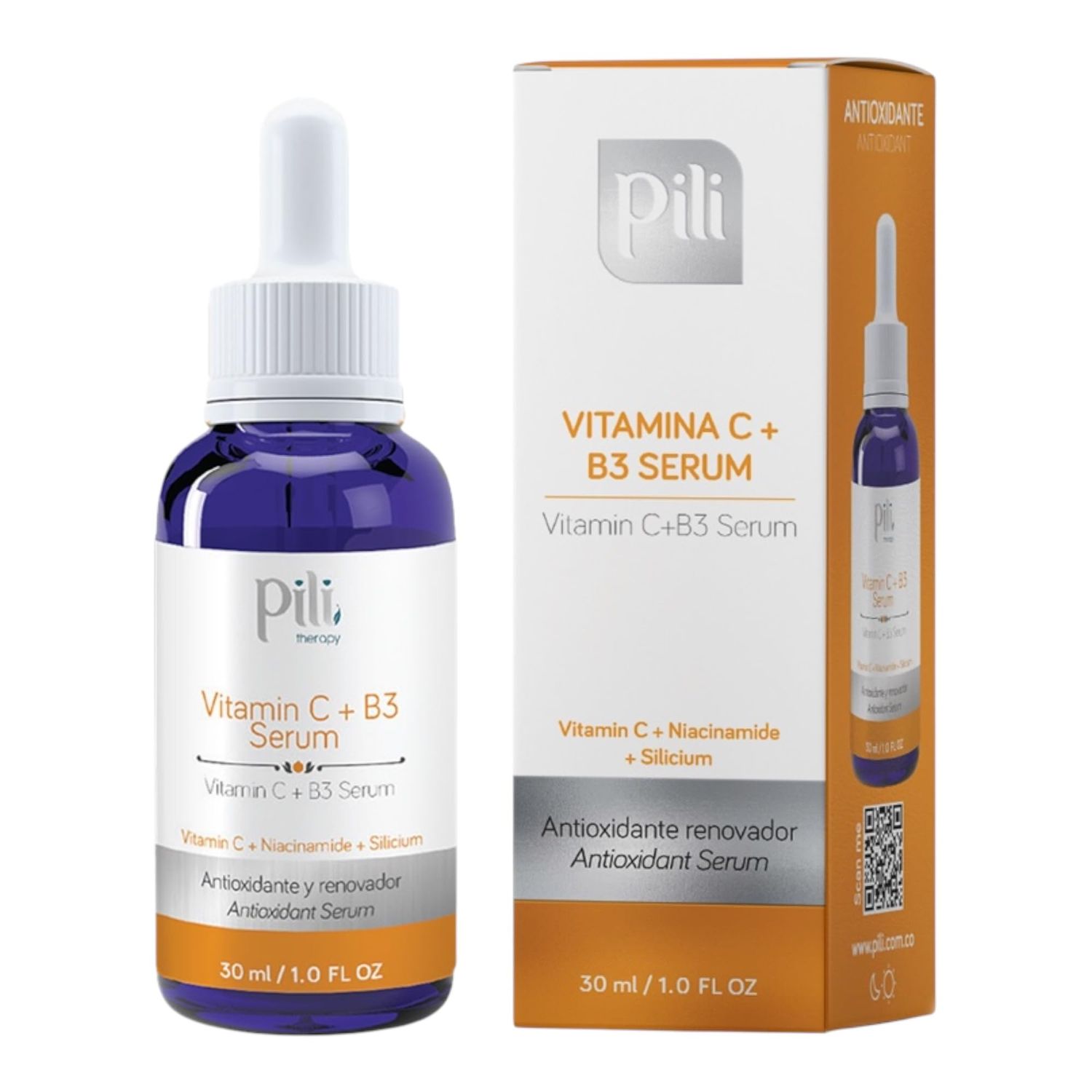 Pili Vitamin C Serum with Niacinamide Organic Silicon - Brightening, Hydrating Anti-Aging Face Serum for All Skin Types, Including Oily Acne-Prone Skin - 1 fl oz
