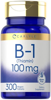 Carlyle B1 Vitamin 100mg 300 Tablets Supplement for Women Men as Thiamin HCl Vegan, Non-GMO Gluten Free