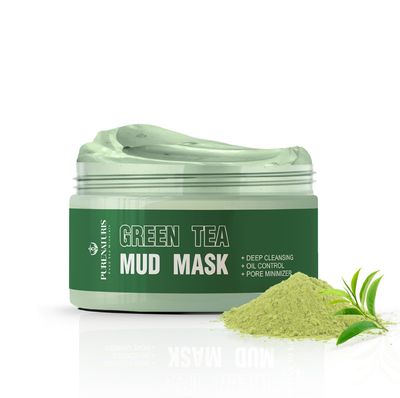 PureNaturis Organic Green Tea Clay Mud Mask - Soothing Deep Cleansing Skincare, Hydrates Brightens, Travel Size 2.8 oz