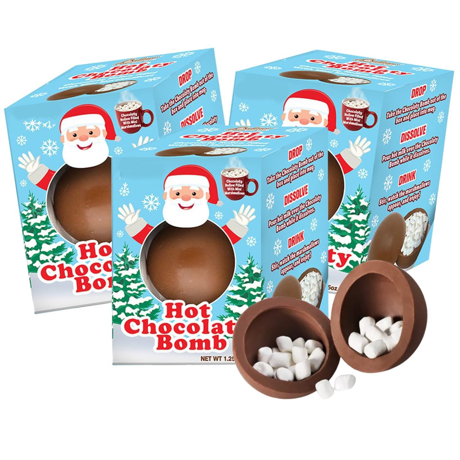 Christmas 2023 Hot Chocolate Melting Balls with Mini Marshmallows, Individually Wrapped Cocoa Melts, Holiday Themed Dessert Drink, Pack of 3, 1.25 Ounces (Hot Chocolate Balls) (Individuals)