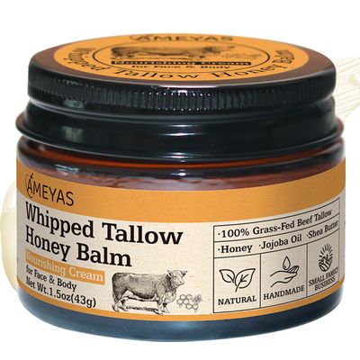 Ameyas Handmade Whipped Tallow Balm with Shea Butter - 100 Grass Fed Beef Tallow for Skin Care Face Body - Whipped Moisturizer for Sensitive Skin for Eczema Rosacea Baby 1.5 oz
