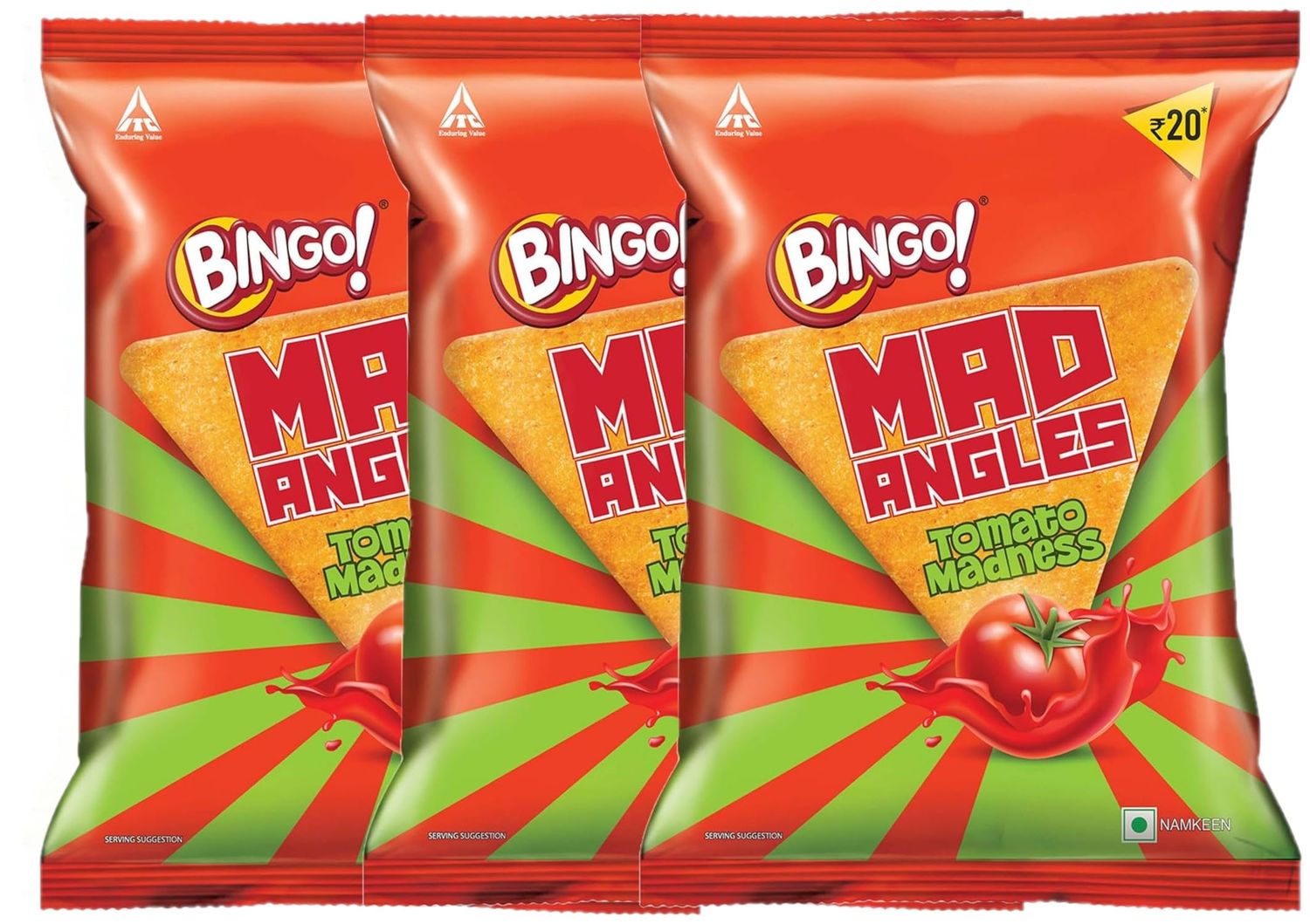 Bingo! Mad Angles Tomato Madness Indian Nacho Chips 66g Pack of 3