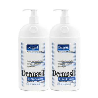 Dry Skin Body Moisturizing Lotion Full Body Lotion Face Protection for Soothing Softens Dermasil Labs Dermatologists Recommended Treatment Pump Cap Bottle (Dry Skin 14.5 OZ - Pack of 2)