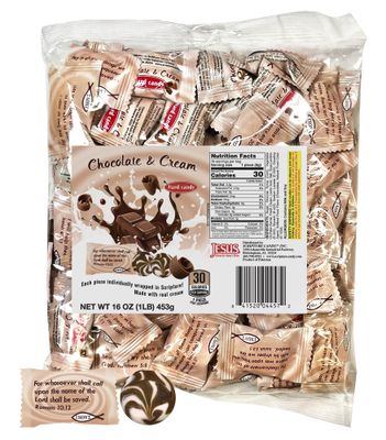 Scripture Candy, Chocolate Cream Hard Candy 1 Pound Bag, 75 Pieces