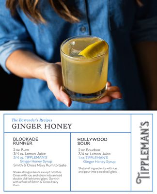 Tippleman's Ginger Honey Syrup - Craft Cocktail Mixer - All Natural Complex Syrup for Cocktails and Non-Alcoholic Beverages - Margarita, Whiskey Sour, or Sweet Iced Tea - Makes 17 Cocktails