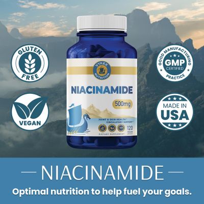Vykee Nutrition Niacinamide Capsules - 500mg High-Potency Vitamin B3 Vegan, Non-GMO Supports Energy Metabolism, Skin Health Cellular Repair 120 Capsules