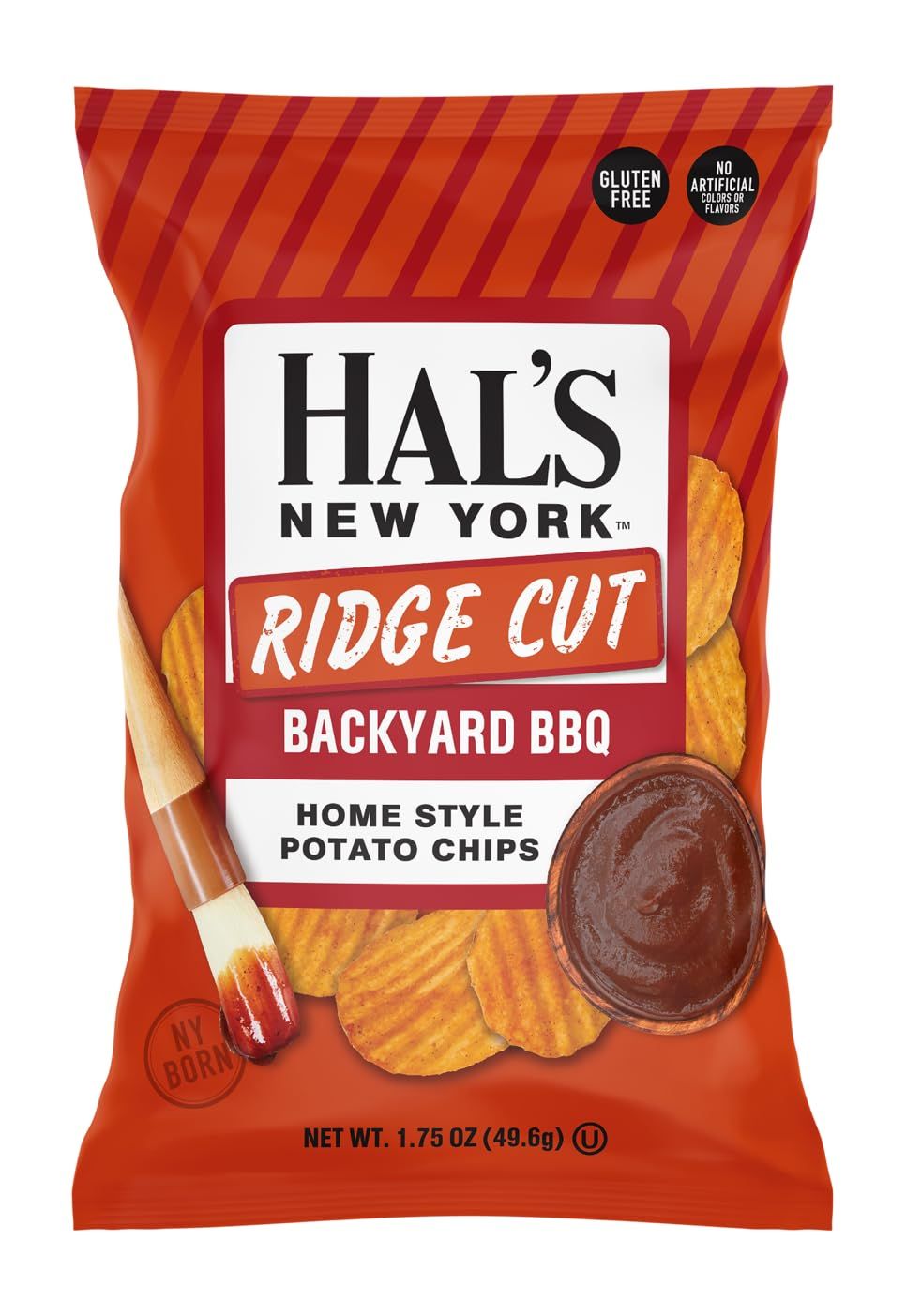 Hal&#39;s New York Ridge Cut Home Style Potato Chips, 1.75oz (Pack of 24, Backyard BBQ)