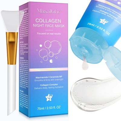 Collagen Night Wrapping Mask, Peel Off Face Mask, Elasticity and Hydration Care, and Firm, Collagen Mask Overnight For Skin 2.53 fl.OZ with Mask Applicator