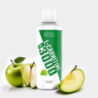 SAN Nutrition L-Carnitine 3000 - Green Apple, Liquid Supplement, Supports Fat Metabolism and Energy, Sugar-Free, Fast Absorbing, No Artificial Dyes, 465ml