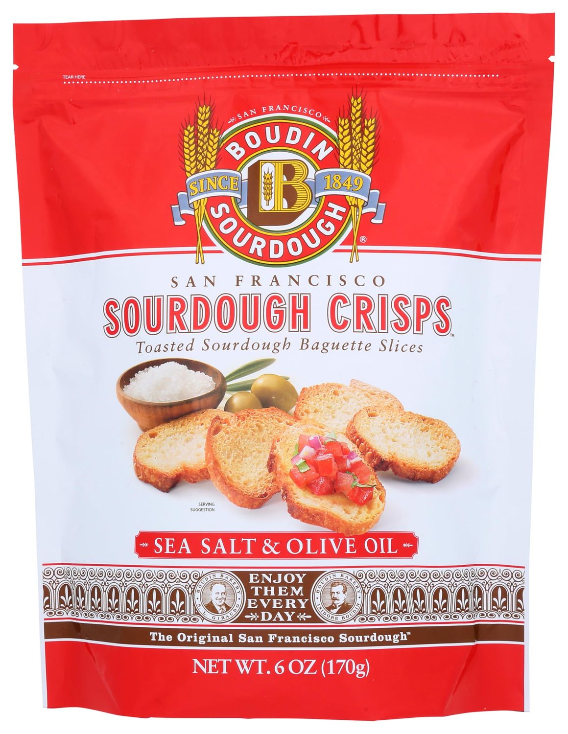 Boudin Sourdough, Crisps San Francisco Sea Salt Olive Oil, 6 Ounce