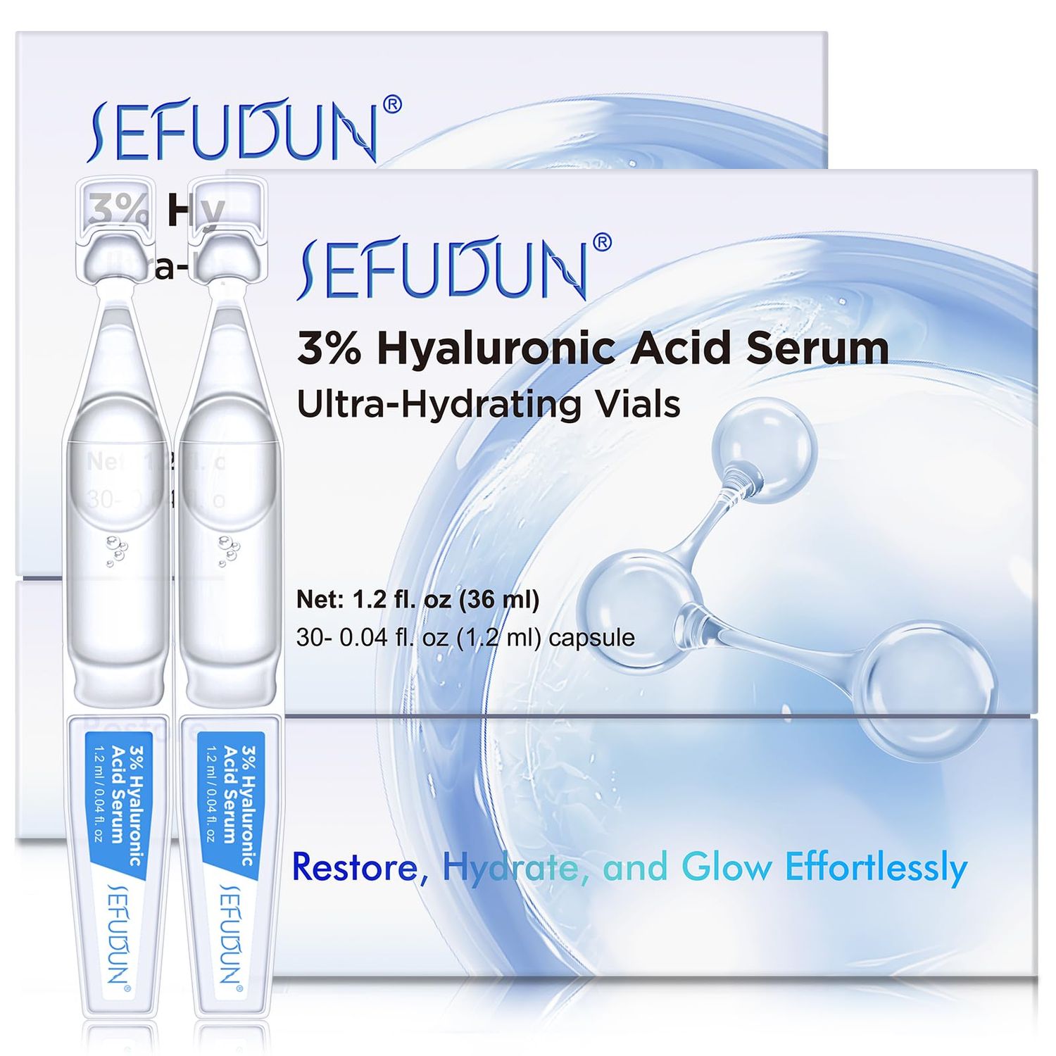 3 Hyaluronic Acid Serum, 30pcs Ultra Hydrating Serum for Face, Anti-Aging Vials Skincare for Boosting Moisture
