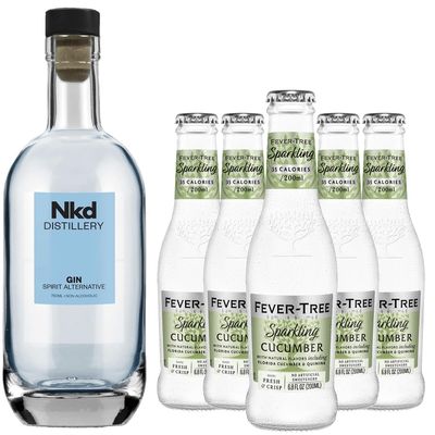 Nkd Distillery Gin Alternative Premium Non-Alcoholic Spirit - Zero Alcohol - With Fever Tree Sparkling Cucumber [ 5 Pack ]