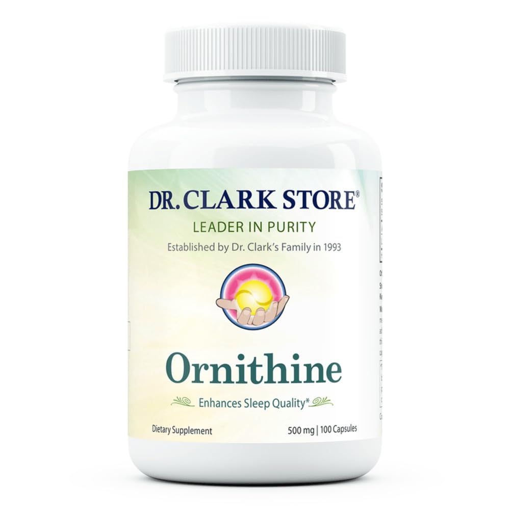 Dr Clark Ornithine Dietary Supplement - Gluten Free, Natural Sleep Aid, Promotes Protein Metabolism, Cleansing and Detoxification, 500mg, 100 Gelatin Capsules