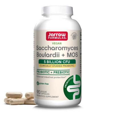 Jarrow Formulas Saccharomyces Boulardii Probiotics MOS 5 Billion CFU Probiotic Yeast for Intestinal Health Support, Gut Health Supplements for Women and Men, 90 Veggie Capsules, 90 Day Supply