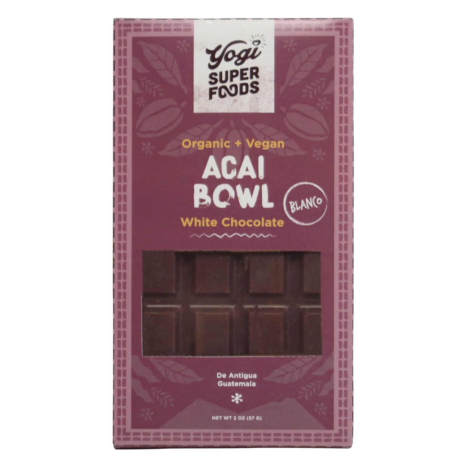 Yogi Super Foods Vegan White Chocolate Acai Bar, Healthy Organic for Energy Boost made with Acai Berry, Raw Cacao Butter, Gluten Free Oats, Sweetened with Panela Sugar, Granola and Macadamia - 1 Bar
