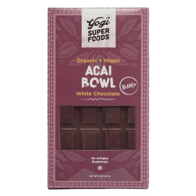Yogi Super Foods Vegan White Chocolate Acai Bar, Healthy Organic for Energy Boost made with Acai Berry, Raw Cacao Butter, Gluten Free Oats, Sweetened with Panela Sugar, Granola and Macadamia - 1 Bar