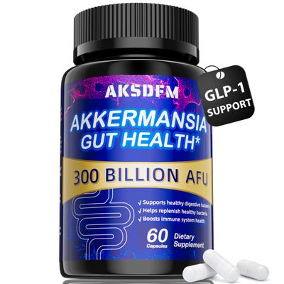 AKSDFM GLP-1 Supplement - 300 Billion AFU Akkermansia Probiotic for Women Men, Akkermansia Muciniphila for GLP-1 Production, Digestive, Gut, Immunity, Enhances Gut Lining Function - 60 Count