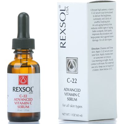 REXSOL 22 ADVANCED VITAMIN C SERUM, With Hyaluronic Acid, Ferulic Acid, Rosemary Vitamin E, Best Anti-Aging Formulation, Reduce Visible Signs of Aging, Dark Spots (30 ml 1 fl oz)