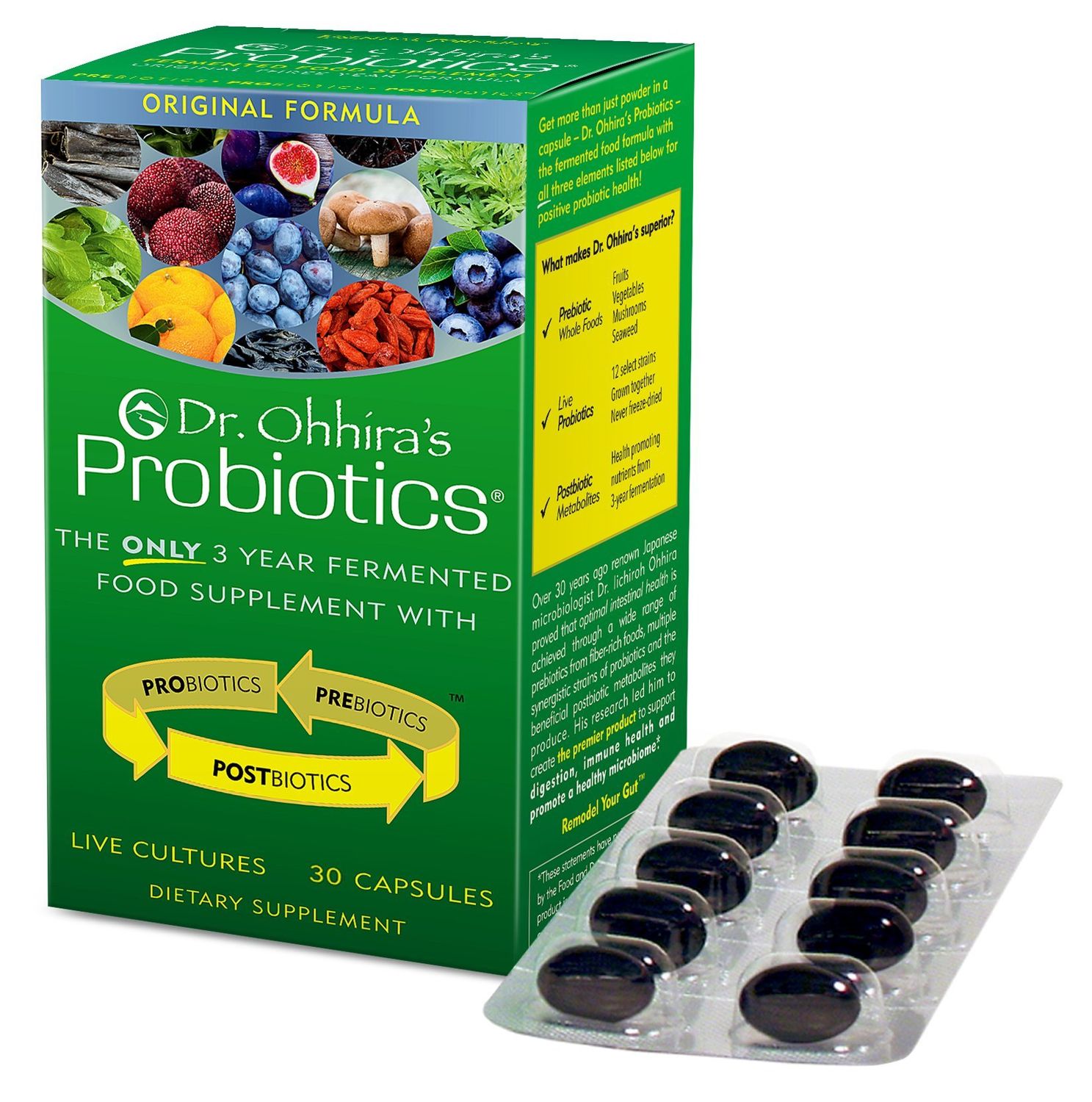 Dr. Ohhira s Probiotics Original Formula with 3 Year Fermented Prebiotics, Live Active Probiotics and The only Product with Postbiotic Metabolites, 30 Capsules