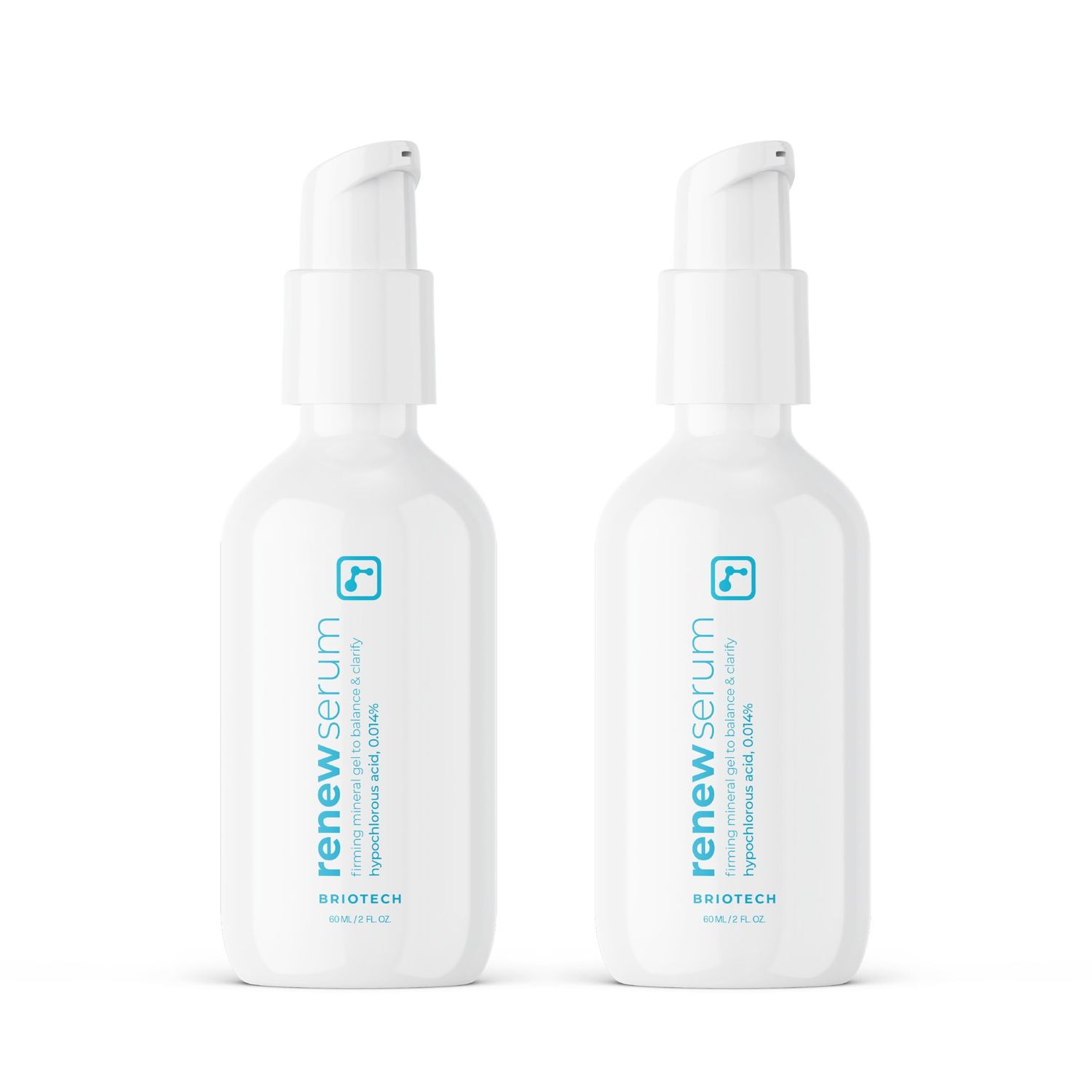 BRIOTECH Skin Serum, Hypochlorous Acid Mineral Serum, Soften Fine Lines, Smooth Face Neck Chest, Spot Corrector, Soothe Dry Red Skin, 2 fl oz ea, 2 ct