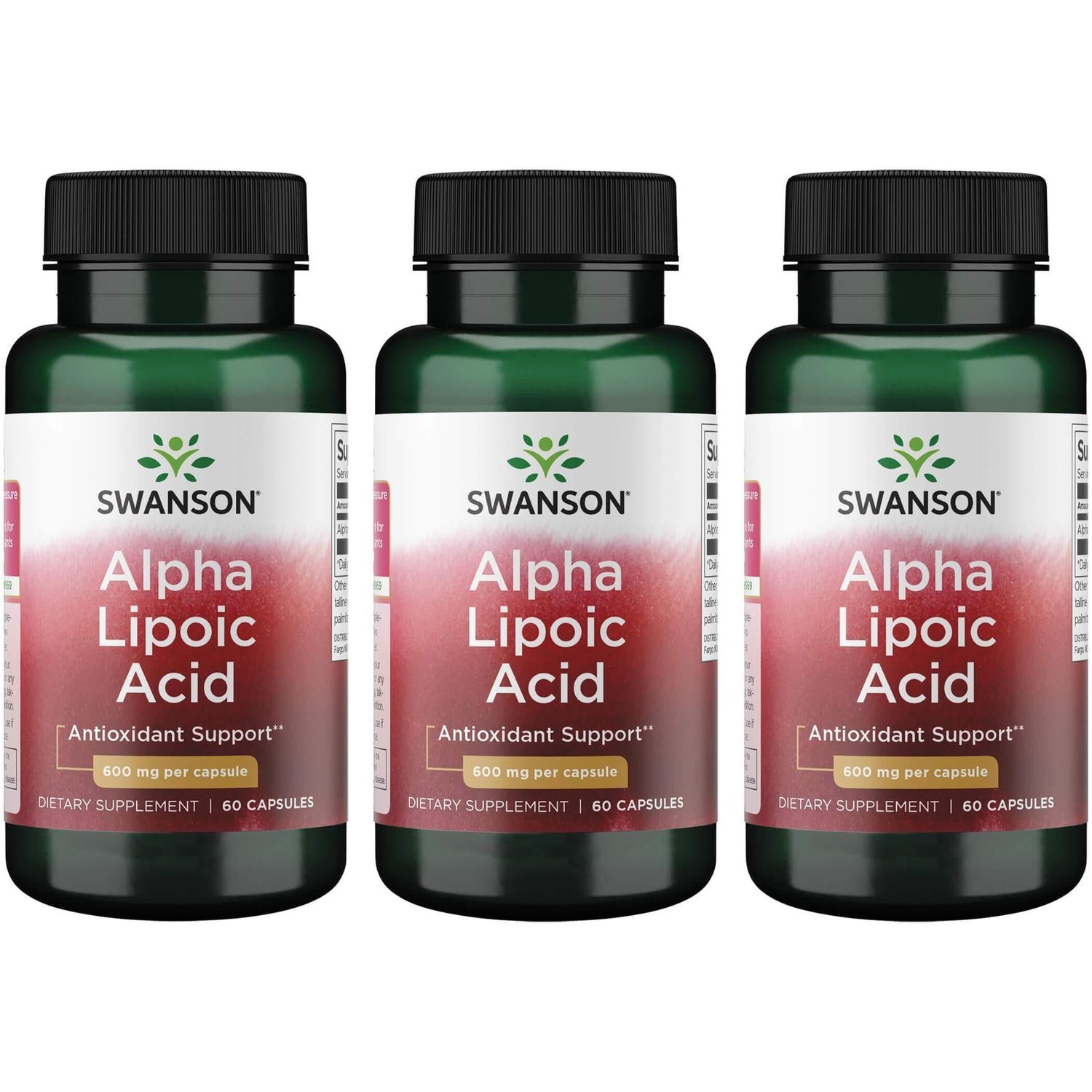 Swanson Alpha Lipoic Acid - Natural Supplement Supporting Healthy Blood Pressure Levels Already Within a Normal Range - Promotes Carbohydrate Metabolism - (60 Capsules, 600mg Each) (3 Pack)