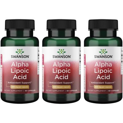 Swanson Alpha Lipoic Acid - Natural Supplement Supporting Healthy Blood Pressure Levels Already Within a Normal Range - Promotes Carbohydrate Metabolism - (60 Capsules, 600mg Each) (3 Pack)