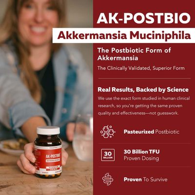 AK-Postbio: Akkermansia Probiotic 30 Billion TFU - Max Strength, Clinically Validated Dose Patented Strain - Superior Pasteurized Form, Highest Absorption, Delivery - GLP-1 Probiotic - 30 Servings
