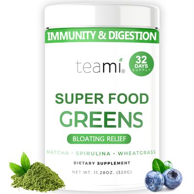 Teami Organic Super Greens Powder for Immunity Digestion, Non-GMO Greens Superfood Powder to Support Energy, 16 superfood Ingredients, Sugar-Free Veggie Powder for Juice Smoothie, 32 Servings